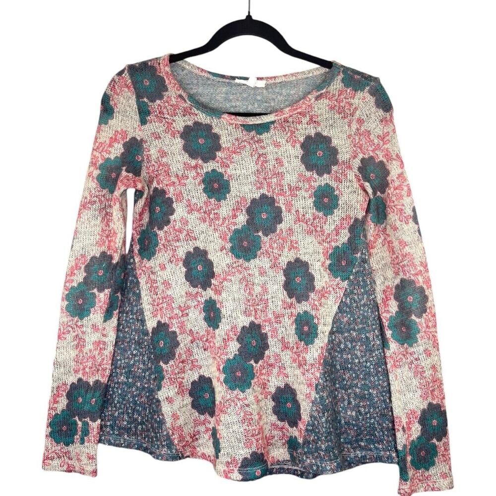 Mystree Floral Print Light Weight Open Weave Boho Cottagecore Sweater Size‎ S